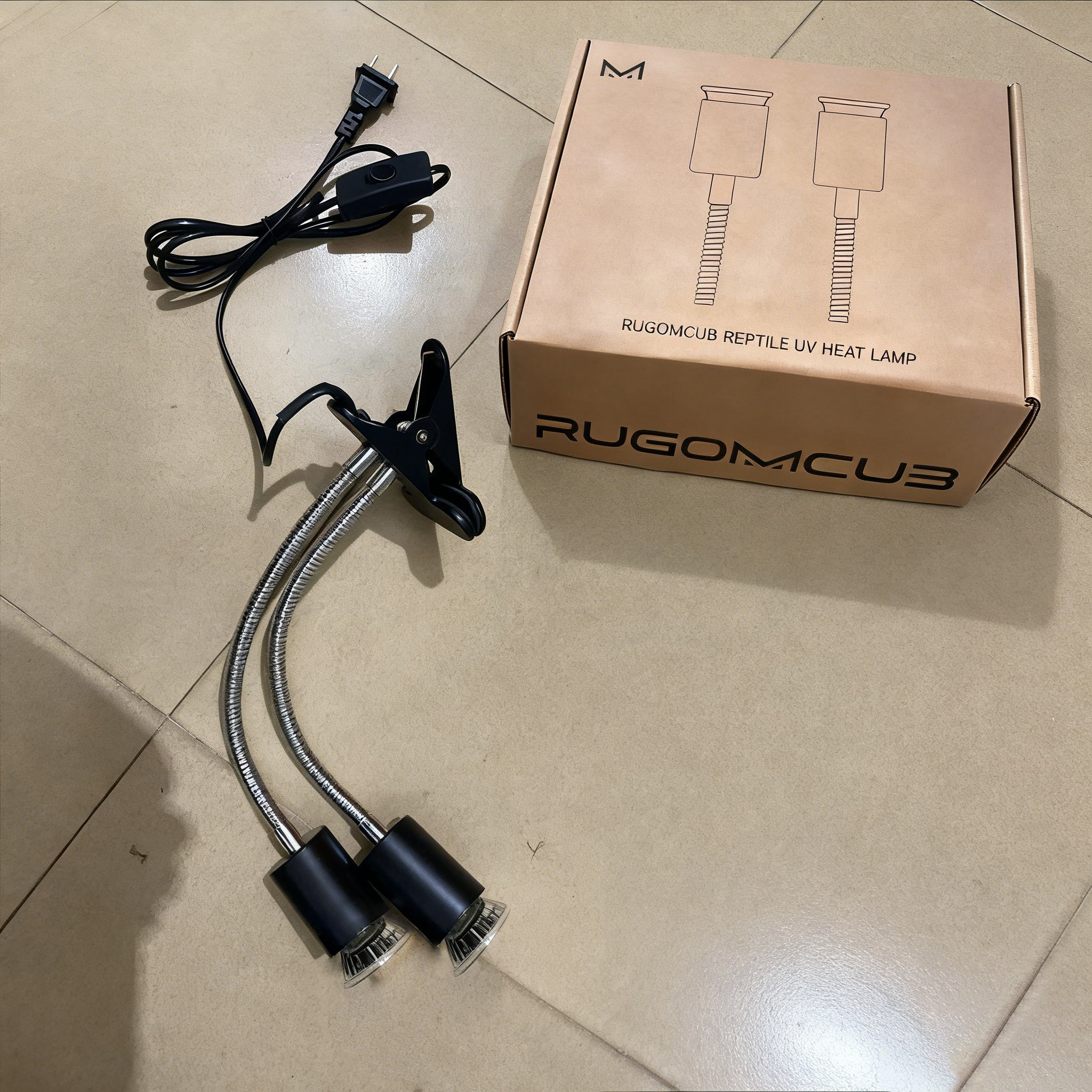 RUGOMCUB Reptile Heat Lamp, UVA UVB Lamp Dual- Head with Cycle Timer, UVB Turtle Heat Light with Dimmable, Reptile Basking Spot Light for Bearded Dragon, Lizard, Snake